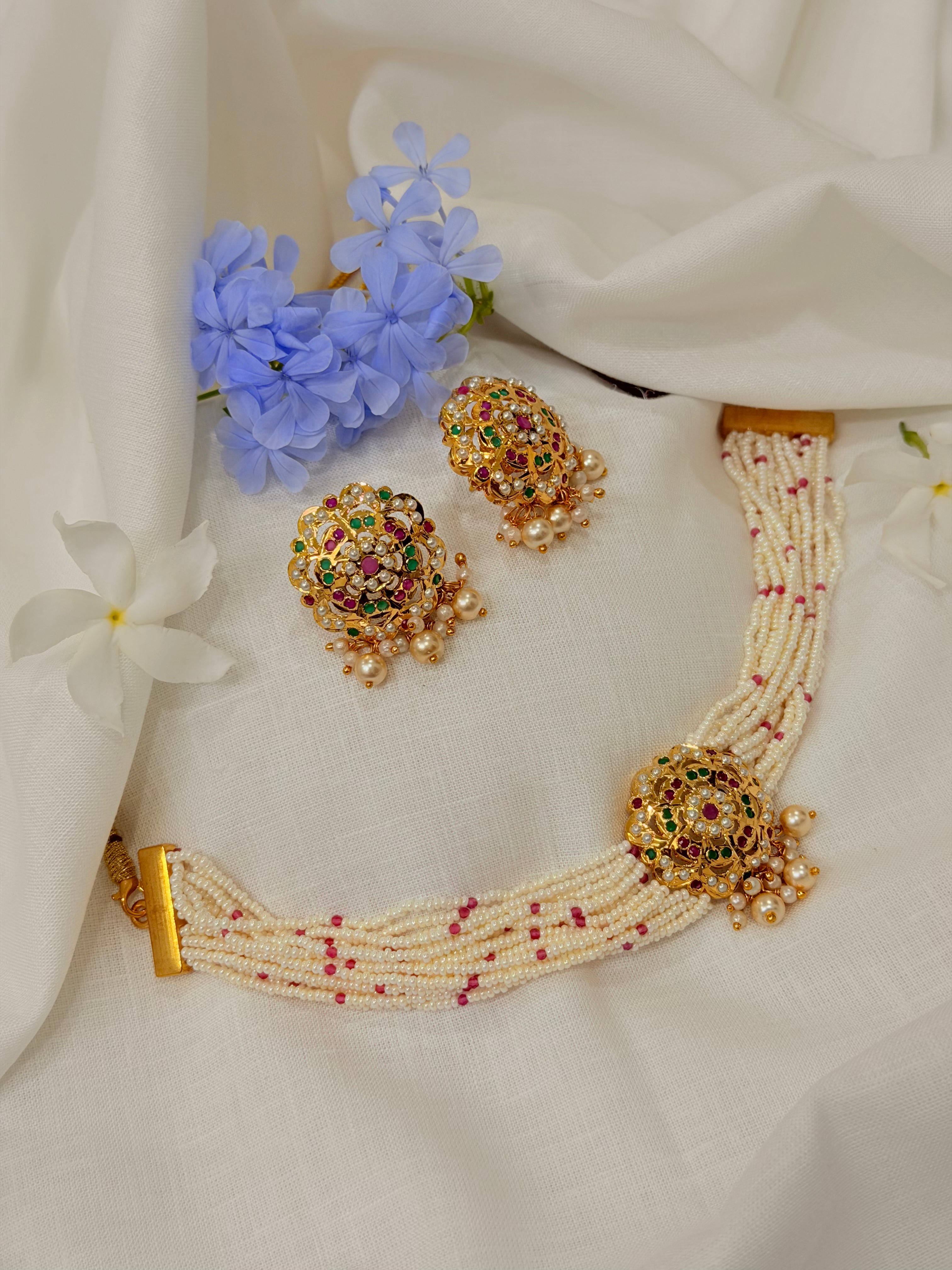 Sylvara Jadau Pearl Heritage Choker Set - Multicolour (1)