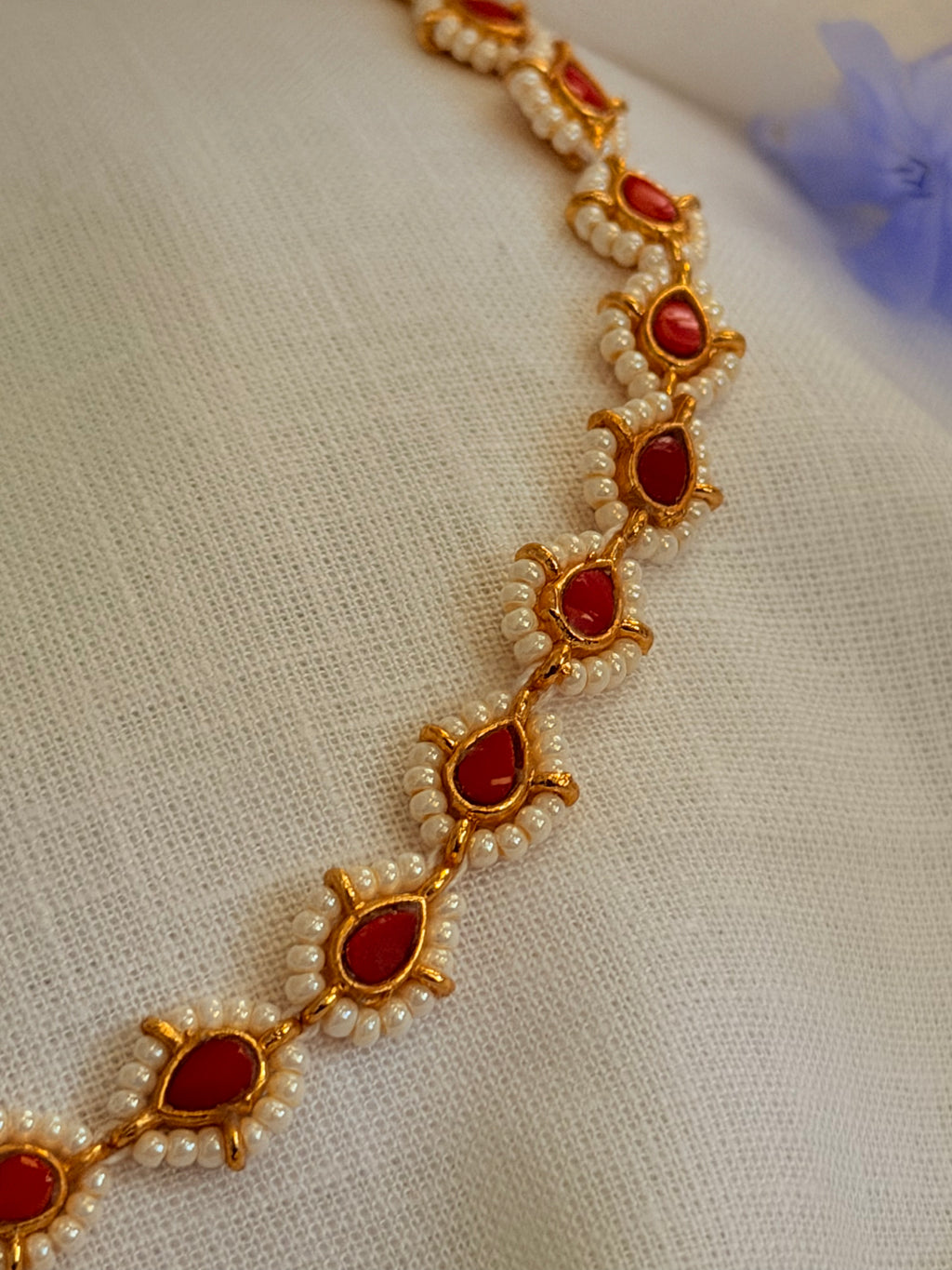 Aurelia Pearl Teardrop Necklace Set - Coral Red (2)