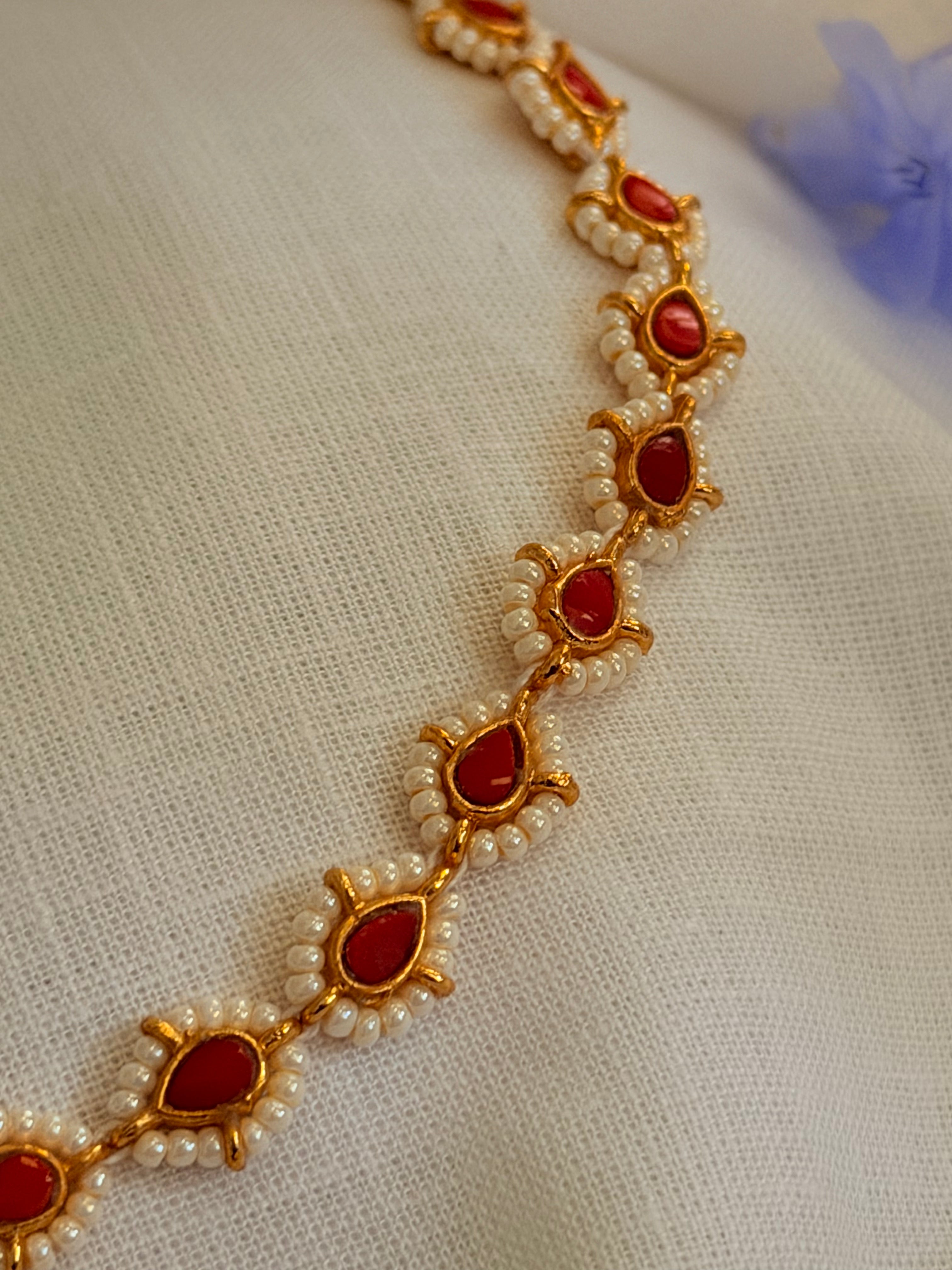 Aurelia Pearl Teardrop Necklace Set - Coral Red (2)
