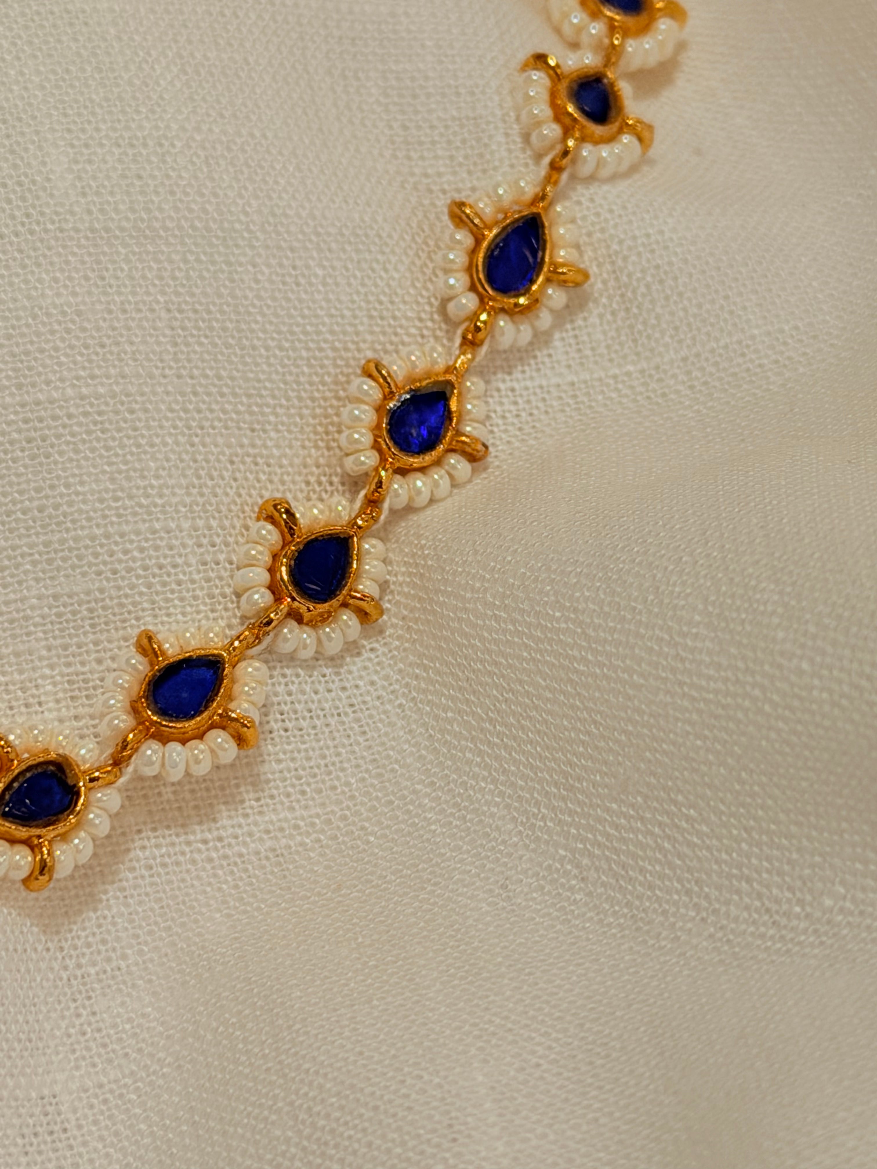 Aurelia Pearl Teardrop Necklace Set - Sapphire Blue (2)