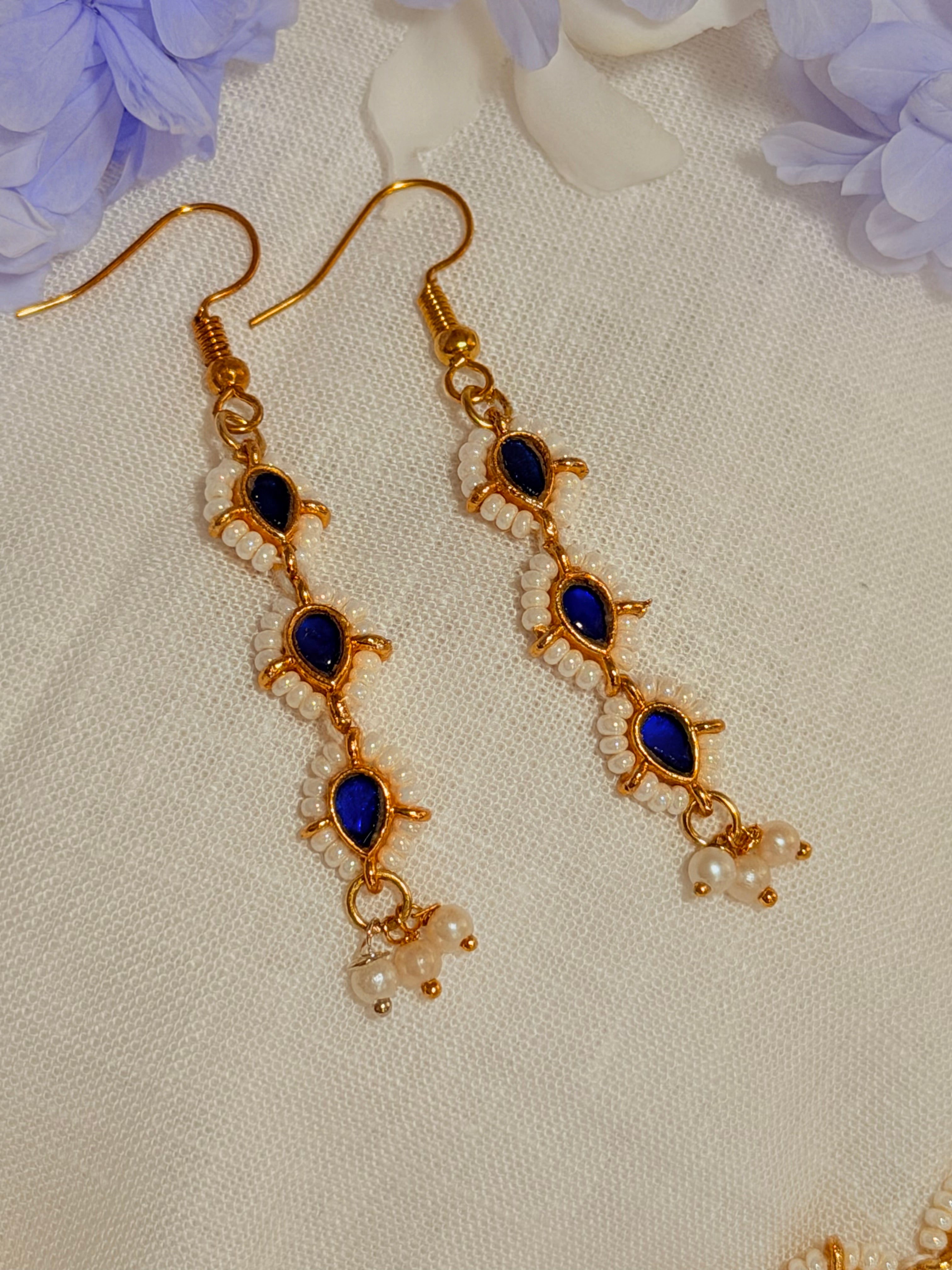 Aurelia Pearl Teardrop Necklace Set - Sapphire Blue (3)