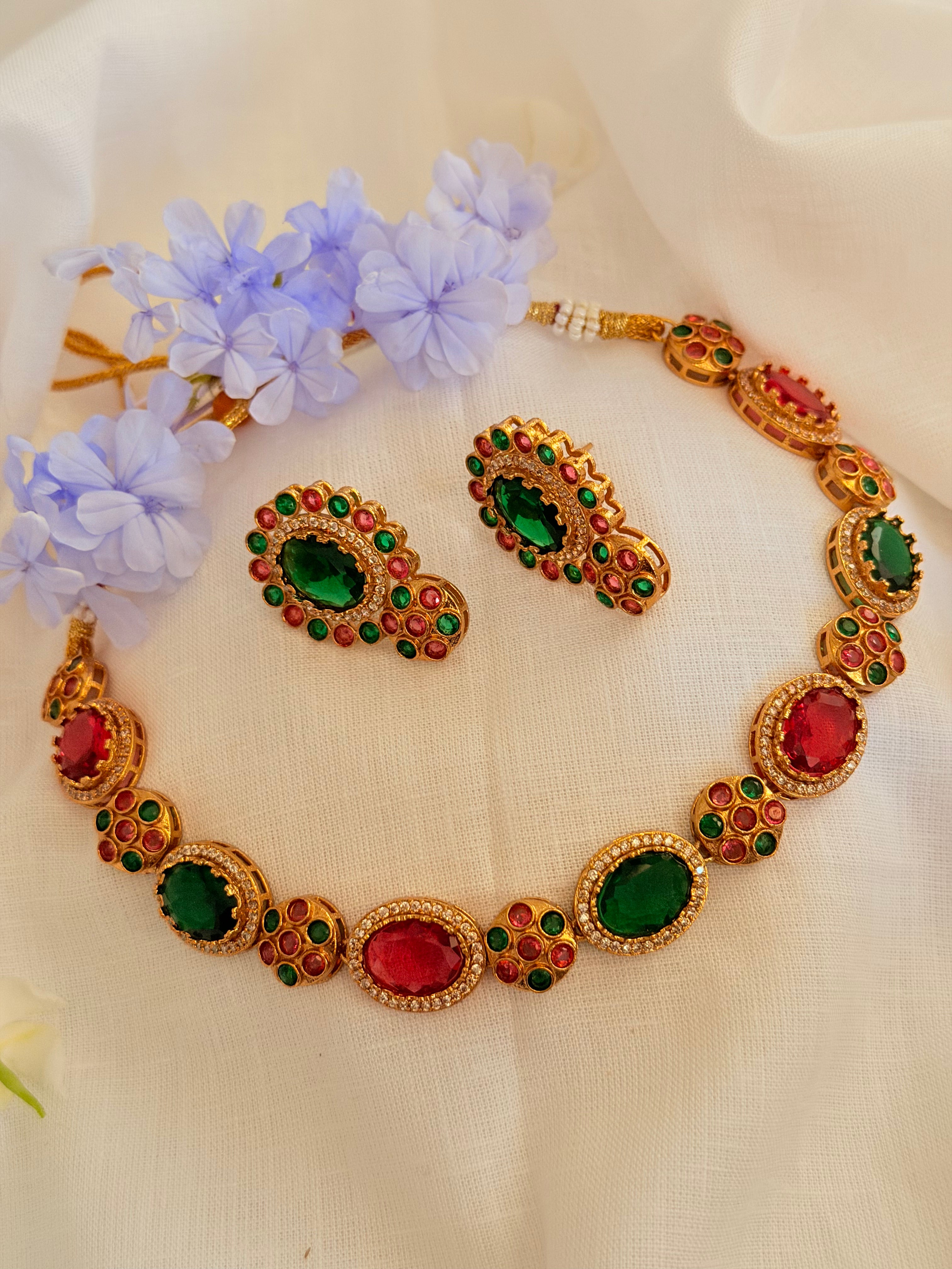 Seraphine Oval Statement Necklace Set - Multicolour (1)