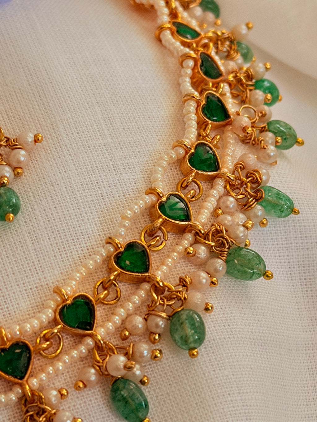Elaria Heart Pearl Necklace Set - Green (2)