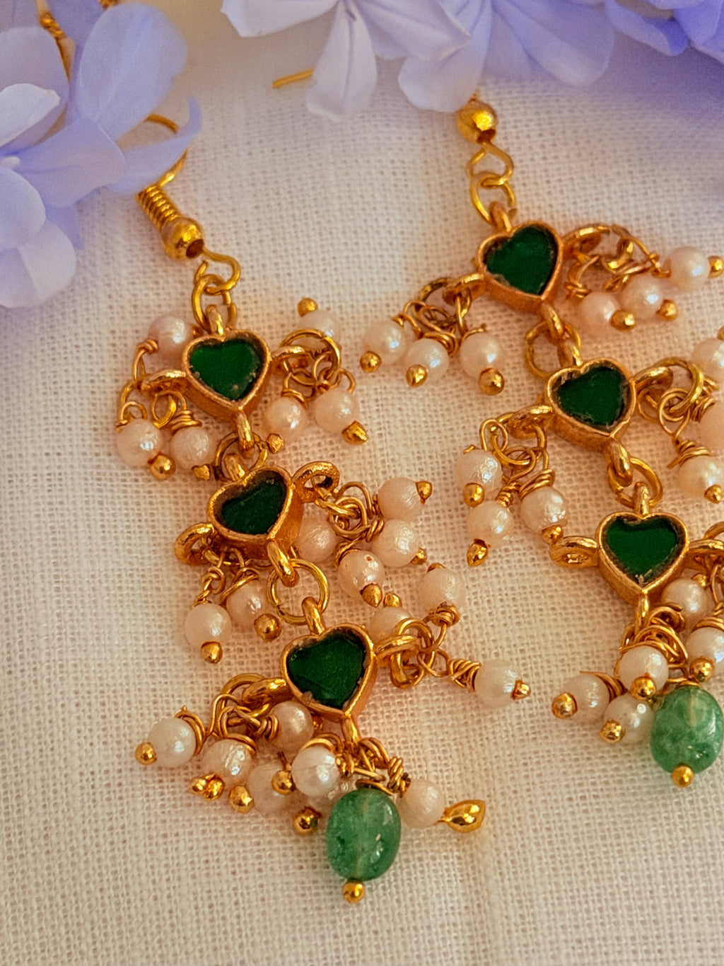 Elaria Heart Pearl Necklace Set - Green (3)