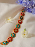 Marisca Convertible Floral Bracelet Choker - Turquoise & Coral (1)