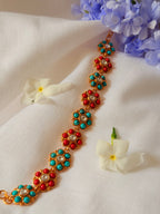 Marisca Convertible Floral Bracelet Choker - Turquoise & Coral (1)