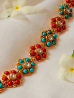 Marisca Convertible Floral Bracelet Choker - Turquoise & Coral (2)