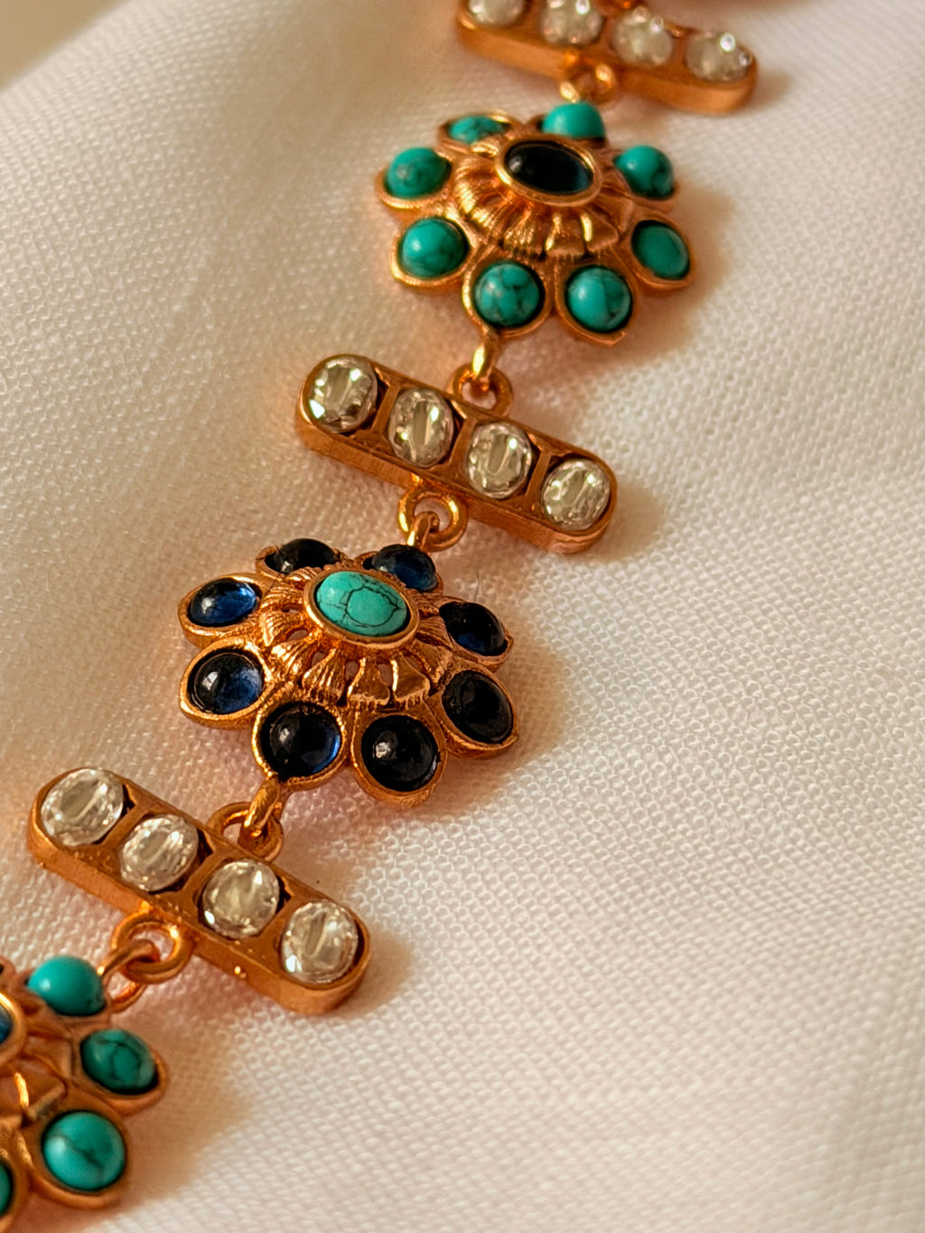 Zafrina Convertible Floral Bracelet Choker - Turquoise & Black (2)
