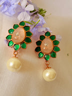 Maravelle Pearl Floral Stud Earrings - Pink & Green (1)