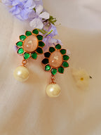 Maravelle Pearl Floral Stud Earrings - Pink & Green (2)