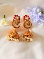 Vareesha Temple Pearl Jhumka Earrings - White (1)
