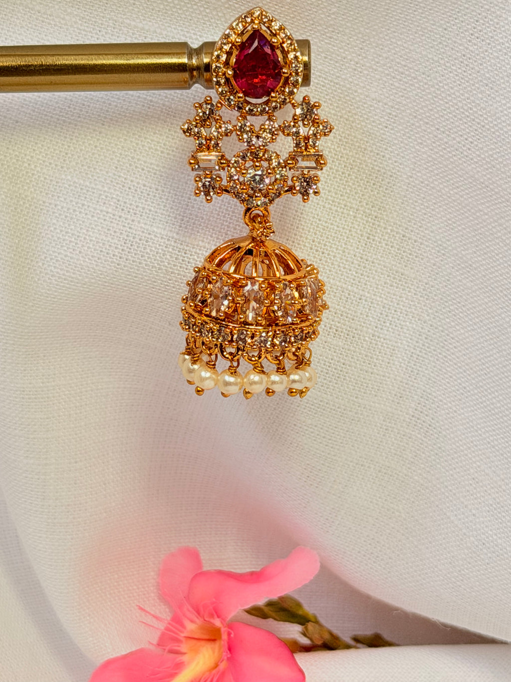 Meher Ruby Zircon Jhumka Earrings - Meher Ruby Zircon Jhumka Earrings (2)