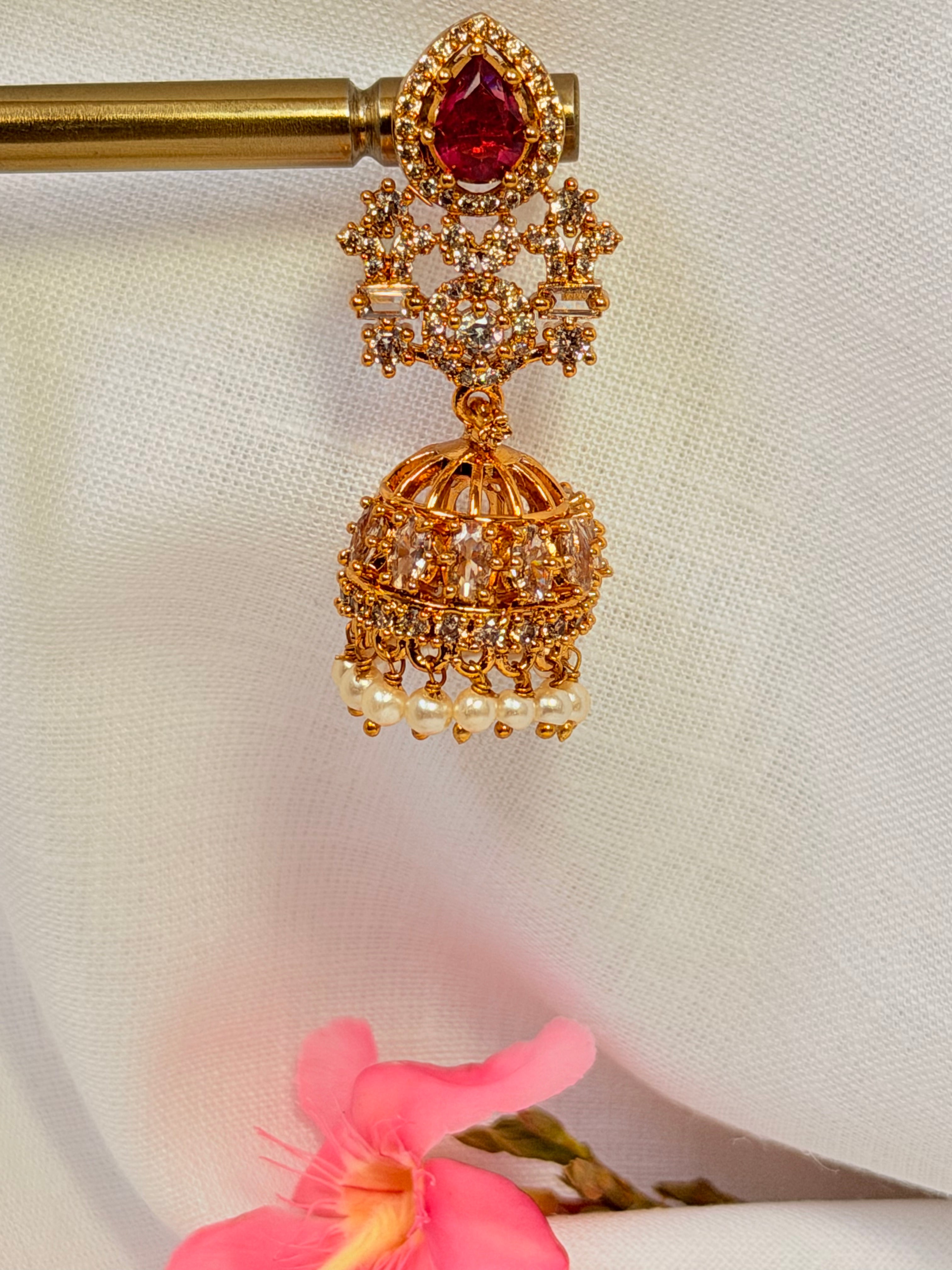 Meher Ruby Zircon Jhumka Earrings - Meher Ruby Zircon Jhumka Earrings (2)