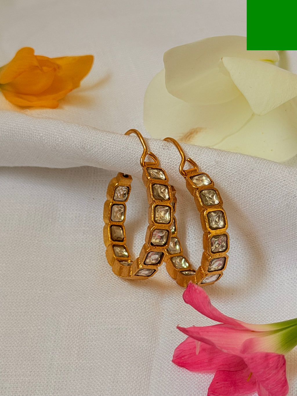Zoya Jadau Hoop Earrings - Clear Polki (1)