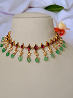 Vasudha Ruby & Green Beaded Drop Choker Set - Vasudha Ruby & Green Beaded Drop Choker Set (4)