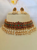 Mrunalini Enamel Pearl Choker Set - Red (1)
