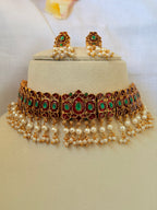 Mrunalini Enamel Pearl Choker Set - Red (1)