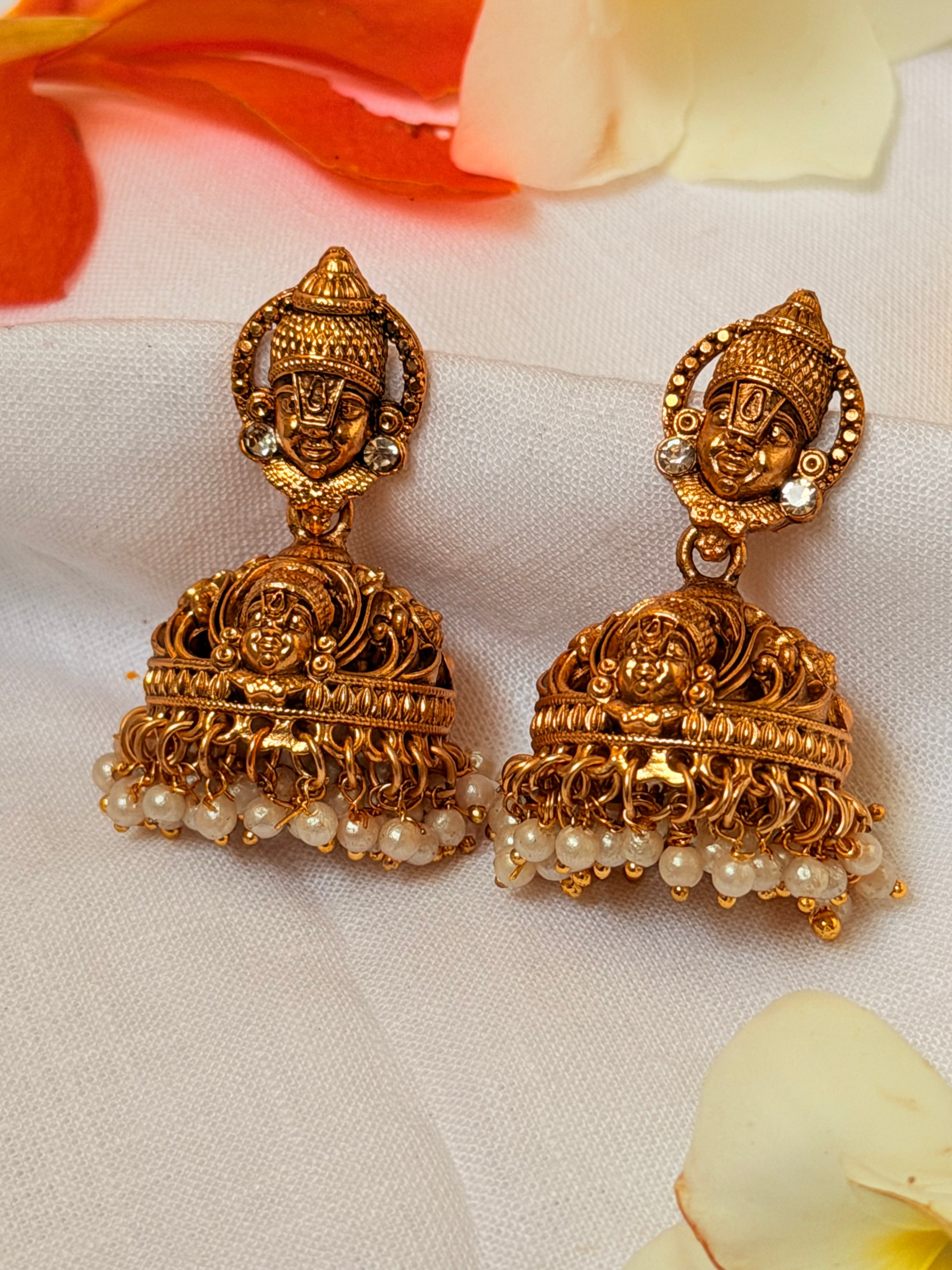 Shrivatsa Vishnu Temple Jhumka Earrings - Shrivatsa Vishnu Temple Jhumka Earrings (2)