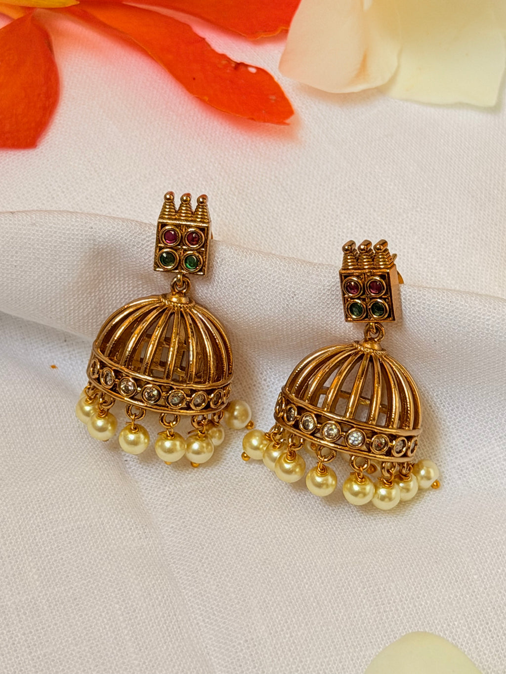 Mayura Jaali Pearl Jhumka Earrings - Mayura Jaali Pearl Jhumka Earrings (2)