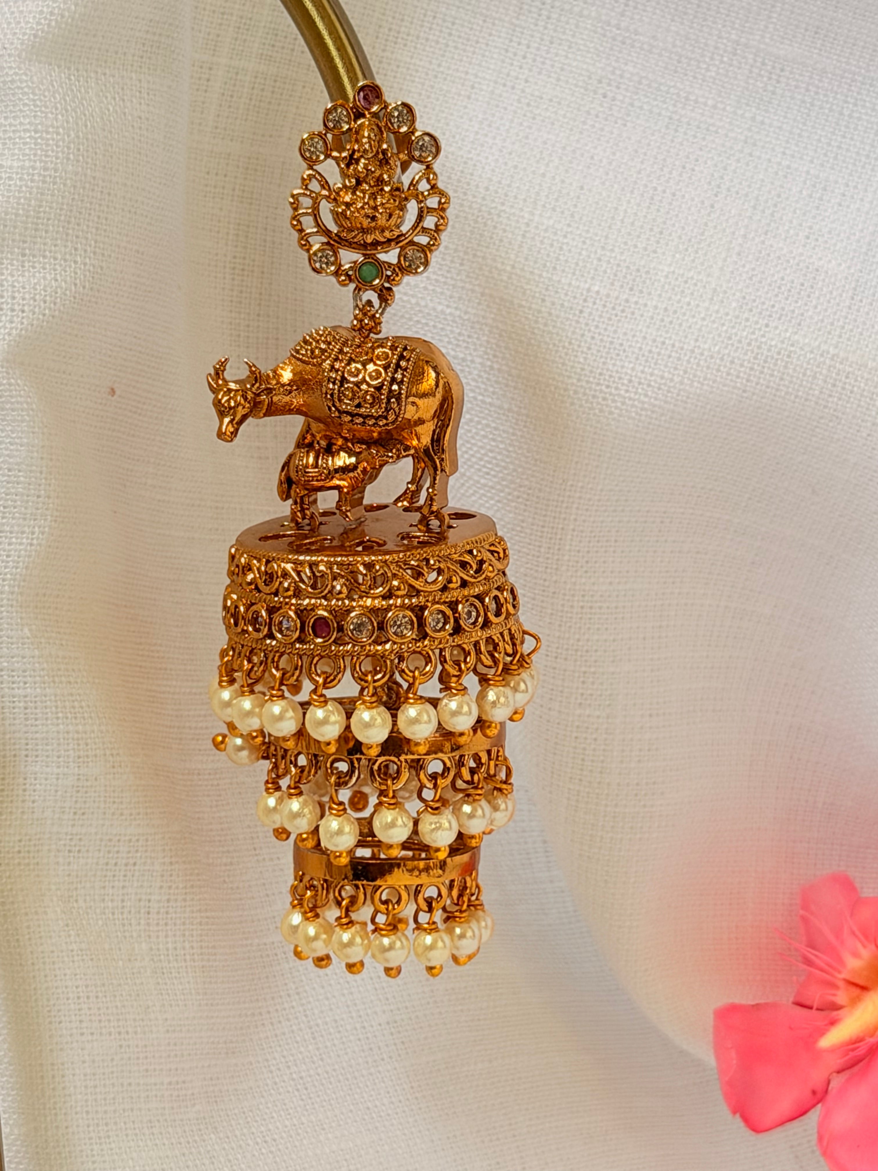 Gomatha Temple Triple Layer Pearl Jhumka Earrings - Gomatha Temple Triple Layer Pearl Jhumka Earrings (2)