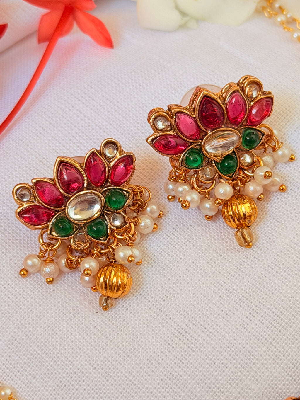 Pranvika Lotus Kemp Pearl Choker | Antique Gold Finish | Temple Jewellery - Pranvika Lotus Kemp Pearl Choker | Antique Gold Finish | Temple Jewellery (3)