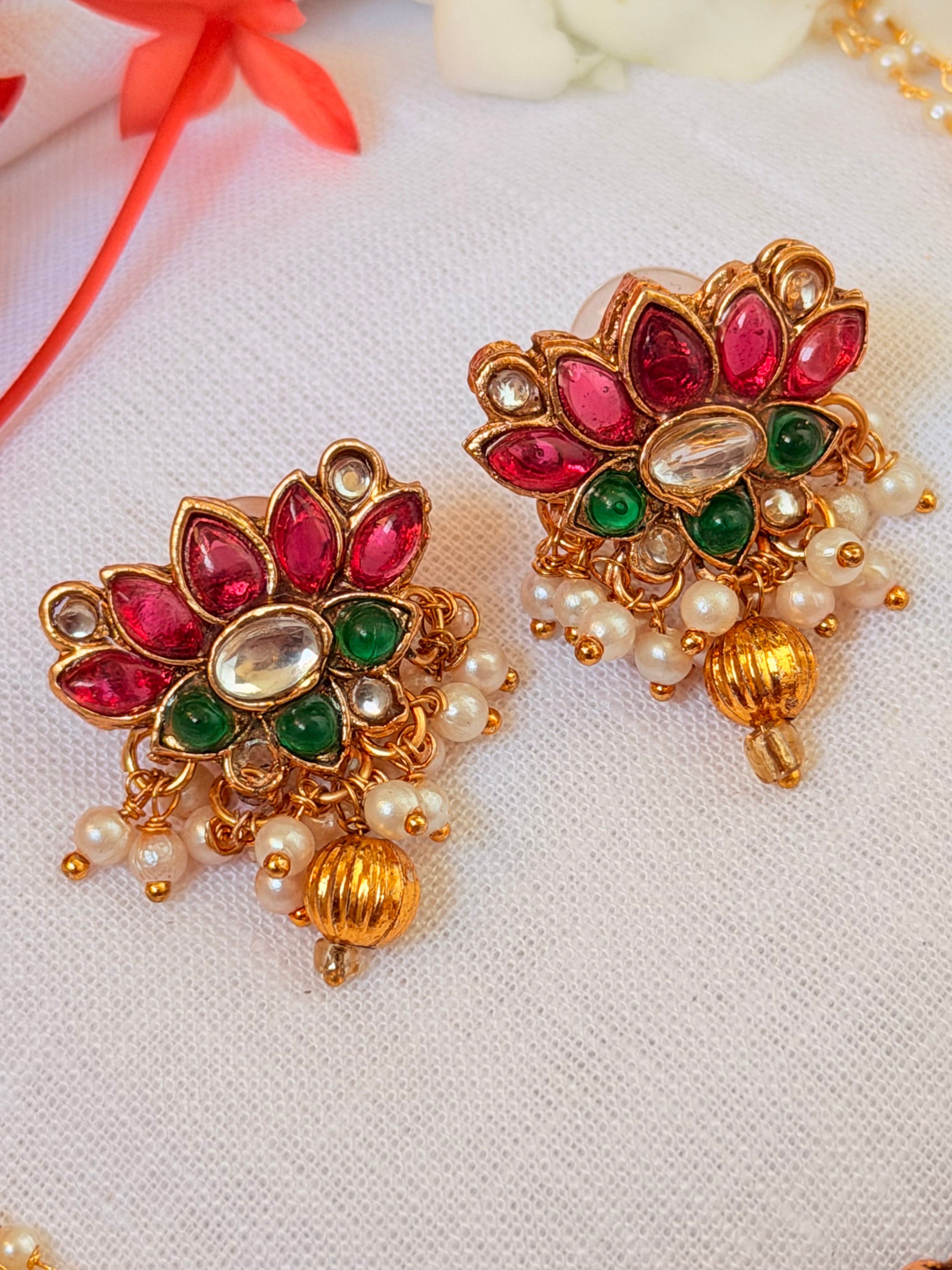 Pranvika Lotus Kemp Pearl Choker | Antique Gold Finish | Temple Jewellery - Pranvika Lotus Kemp Pearl Choker | Antique Gold Finish | Temple Jewellery (3)