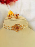 Rosette Pearl Choker Set - Red (1)