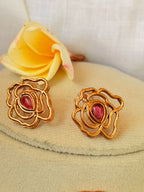 Rosette Pearl Choker Set - Red (2)