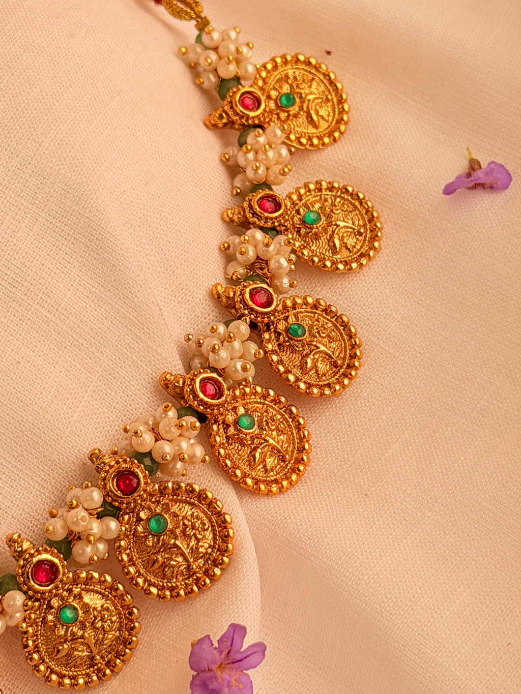 Roshitha Floral Pearl Necklace Set - Roshitha Floral Pearl Necklace Set (2)
