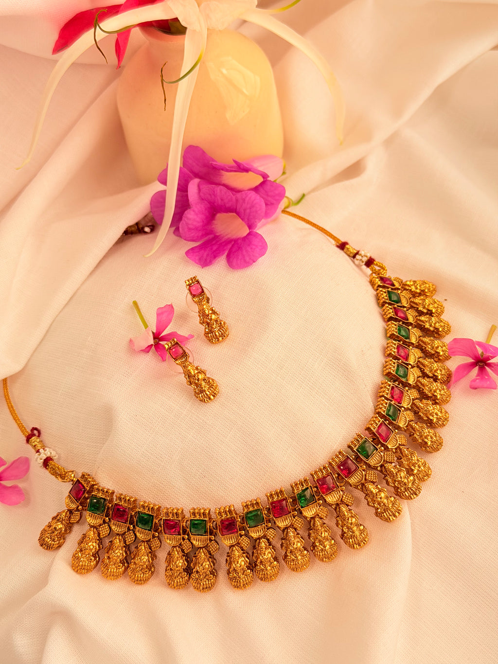 Ruvika Lakshmi Temple Necklace Set - Multi (1)