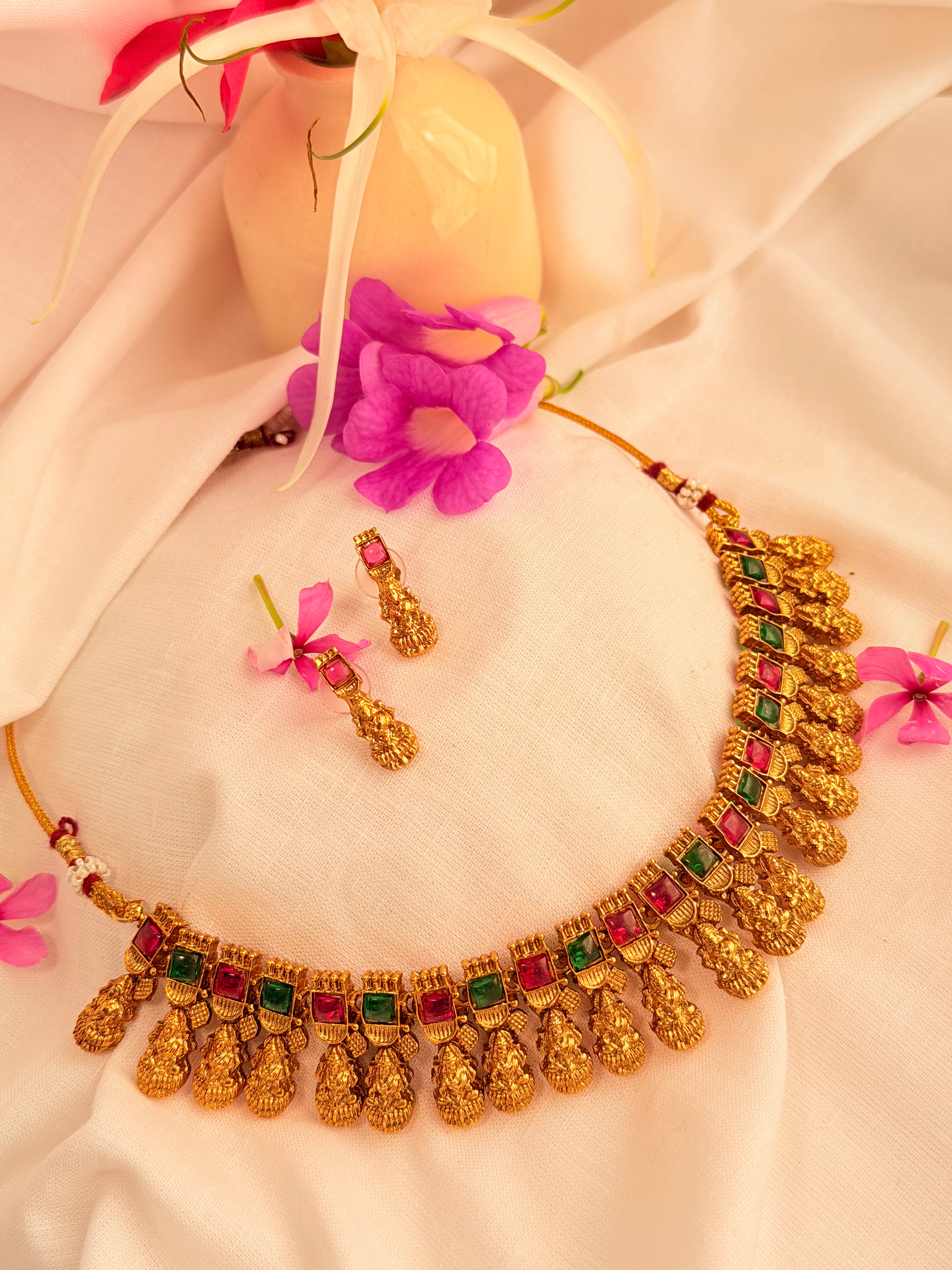 Ruvika Lakshmi Temple Necklace Set - Multi (1)