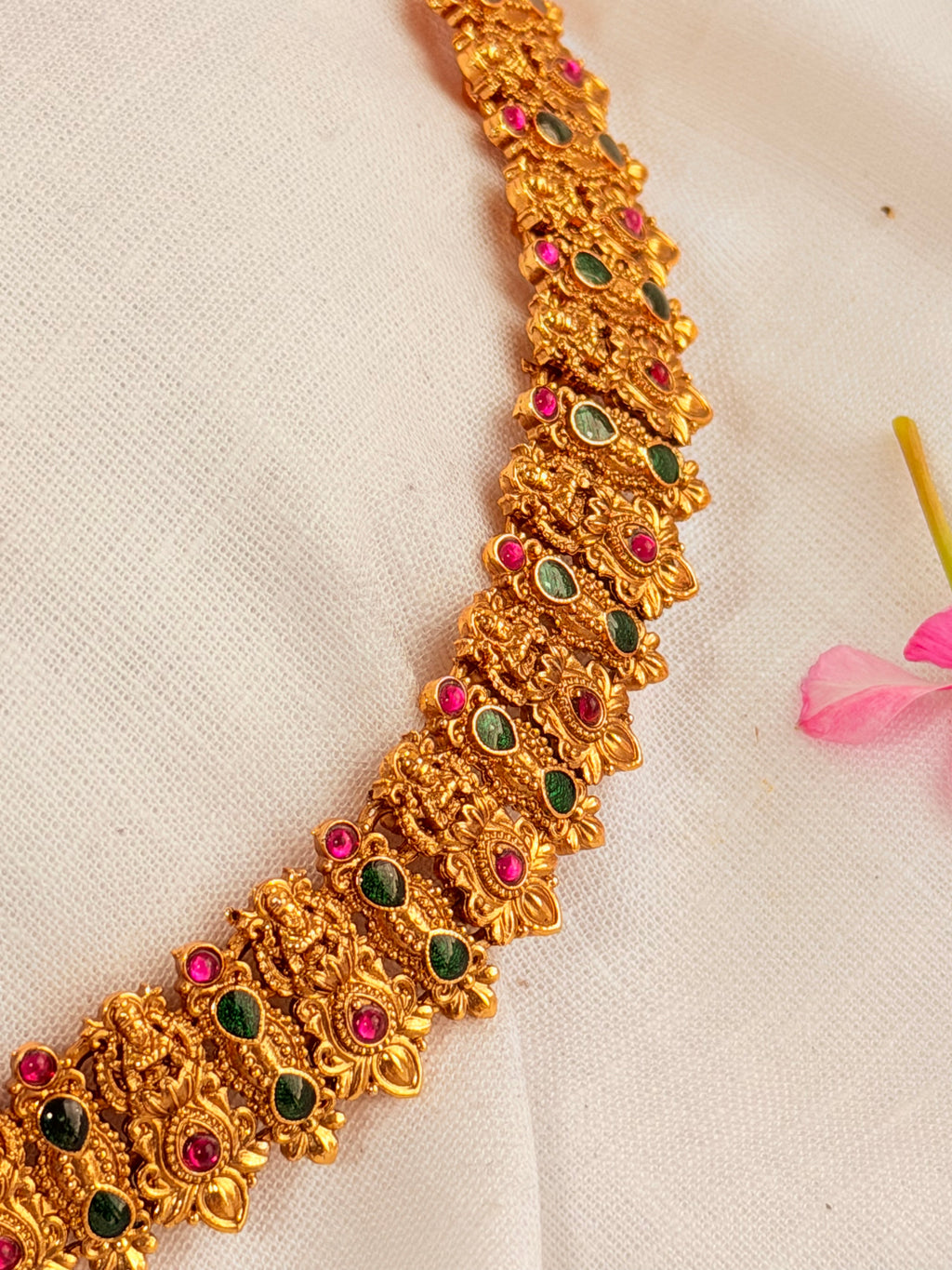 Aarunya Antique Lakshmi Temple Choker Necklace Set | Antique Gold Traditional Jewellery with Stud Earrings - Aarunya Antique Lakshmi Temple Choker Necklace Set | Antique Gold Traditional Jewellery with Stud Earrings (2)