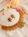 Poovam Kerala Enamel Peacock Necklace Set | Antique Gold Traditional Jewellery - Poovam Kerala Enamel Peacock Necklace Set | Antique Gold Traditional Jewellery (1)