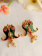Poovam Kerala Enamel Peacock Necklace Set | Antique Gold Traditional Jewellery - Poovam Kerala Enamel Peacock Necklace Set | Antique Gold Traditional Jewellery (3)