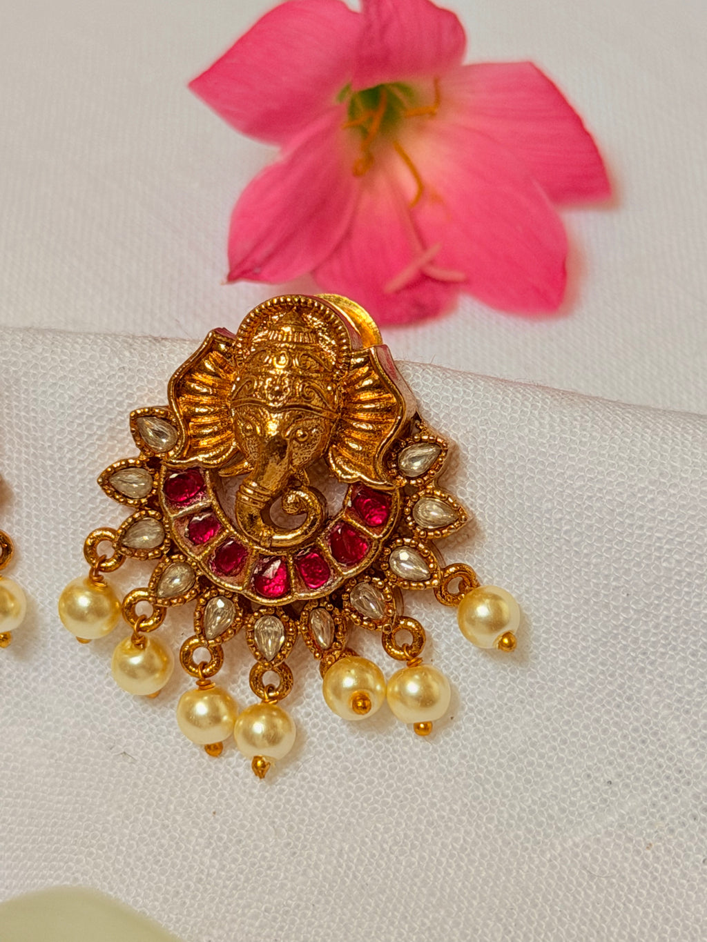 Ganesha Jadau Pearl Stud Earrings - Ganesha Jadau Pearl Stud Earrings (2)