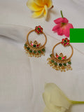 Floral Hoop Temple Earrings with Green Beads & Pearls - Floral Hoop Temple Earrings with Green Beads & Pearls (1)