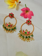 Floral Hoop Temple Earrings with Green Beads & Pearls - Floral Hoop Temple Earrings with Green Beads & Pearls (2)